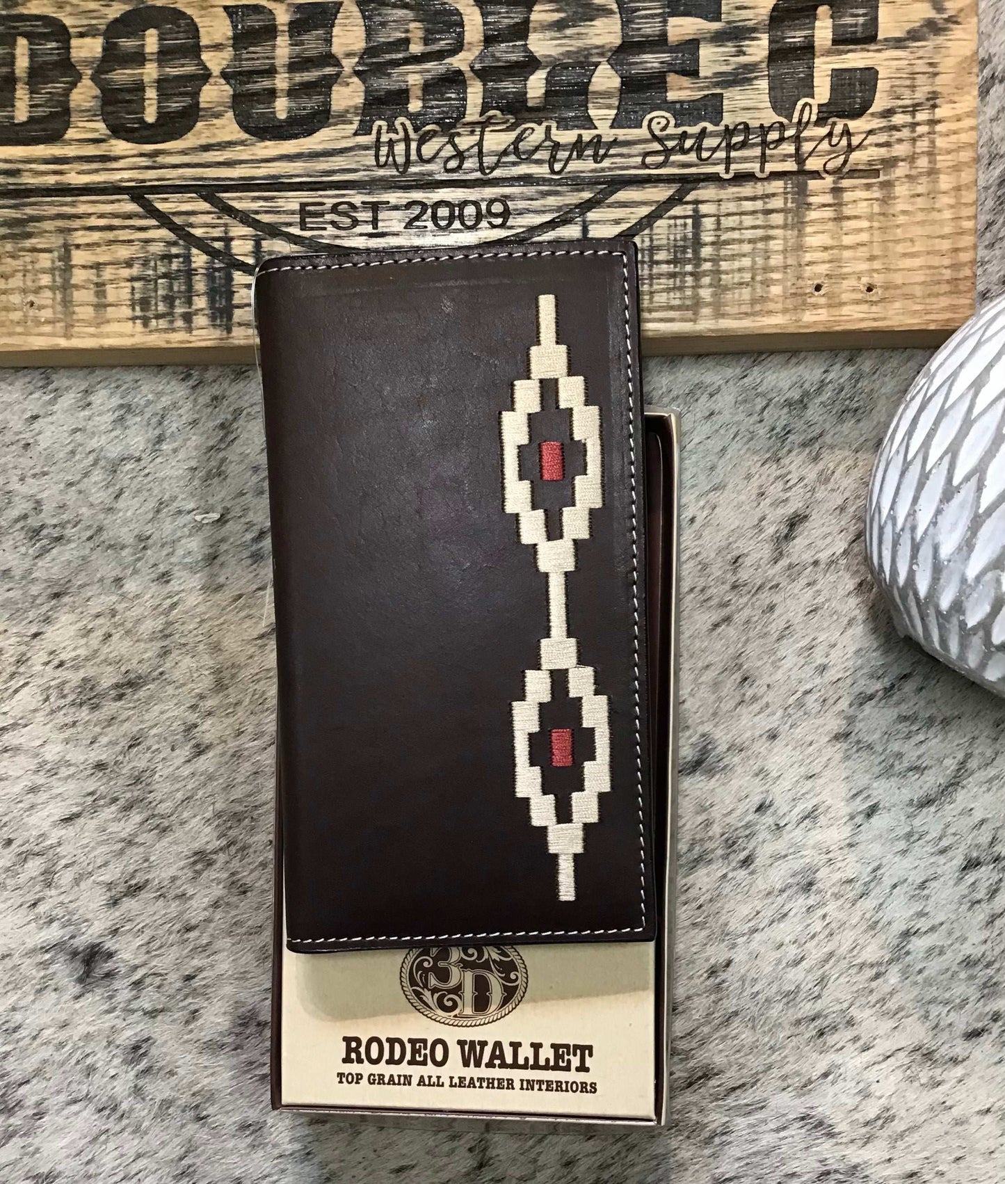3D Western Men's Wallet Rodeo Leather Southwest Laced Brown wallet M & F