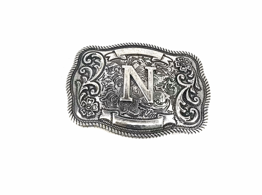Western Filigree Initial Belt Buckle Belt N Snowing West