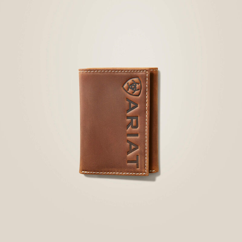 Ariat® Men's Brown Leather Trifold Wallet With Ariat Word and Shield Logo A3545344 wallet Ariat