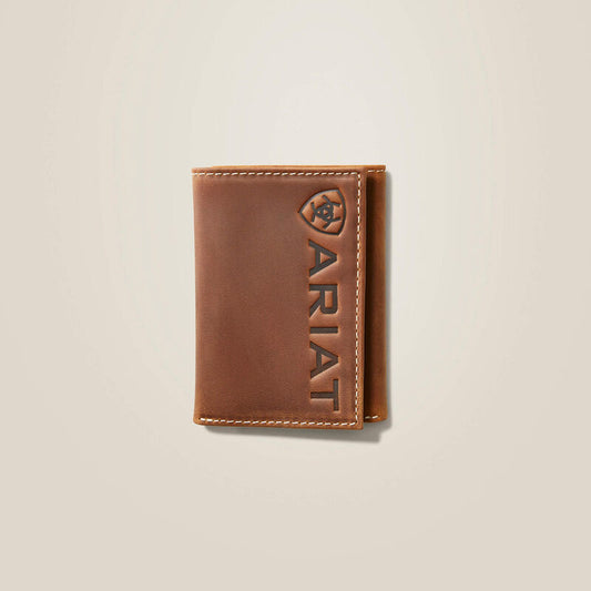 Ariat® Men's Brown Leather Trifold Wallet With Ariat Word and Shield Logo A3545344 wallet Ariat