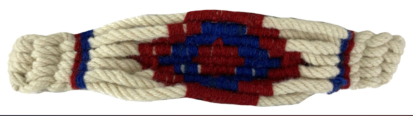Adjustable Mohair Wool Bronc Halter - White/Red/Blue shiloh