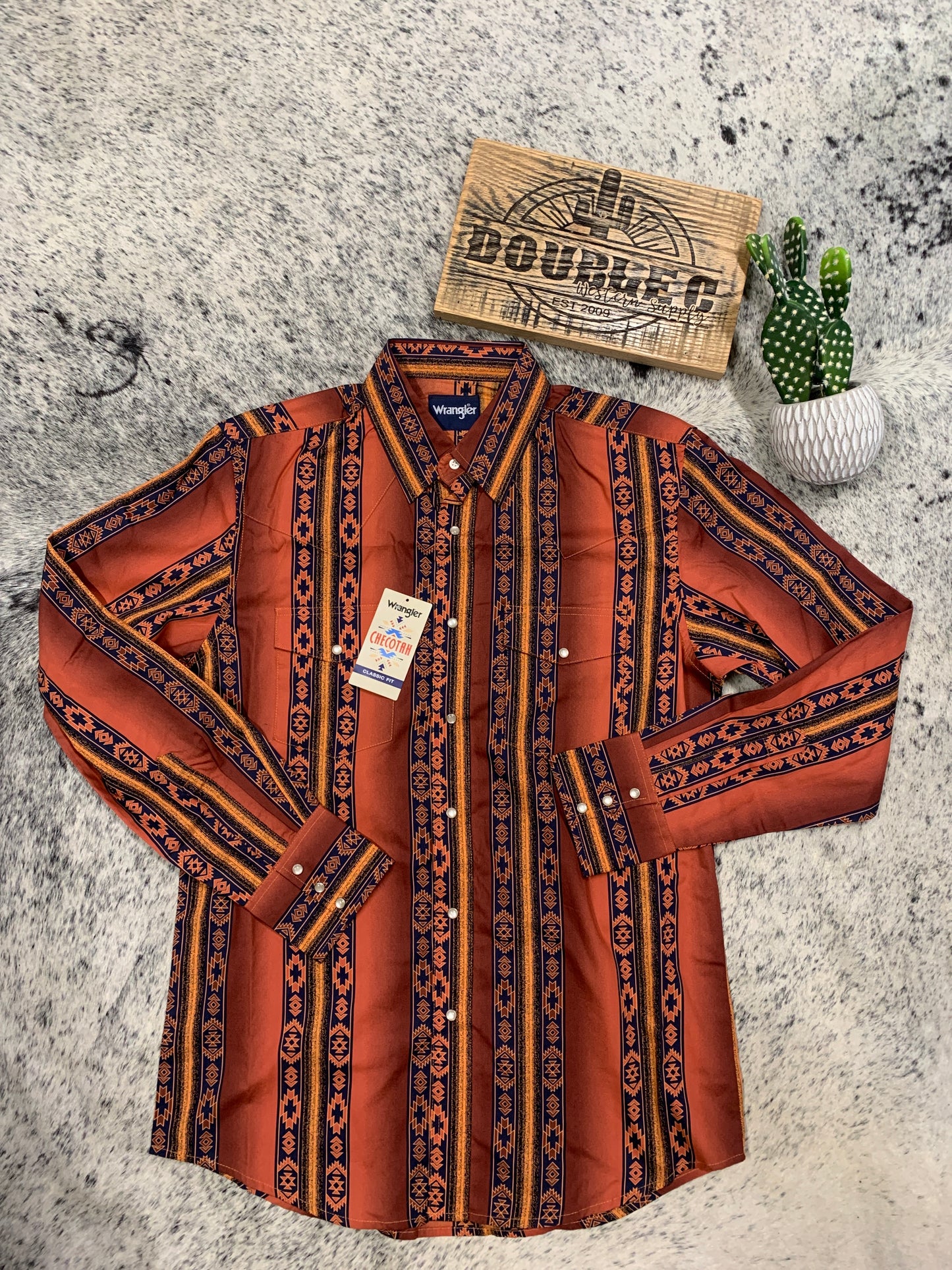 WRANGLER ORANGE CHECOTAH PRINT - MENS SHIRT Shirts & Tops Wrangler