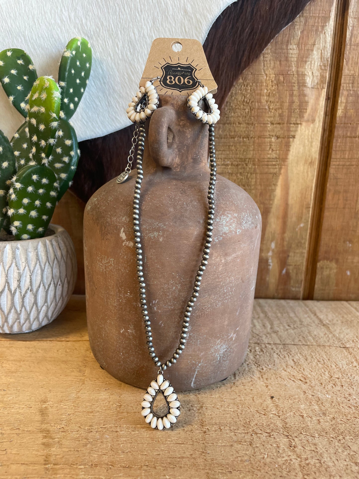 Open Stone Teardrop Necklace Set Earrings Faire