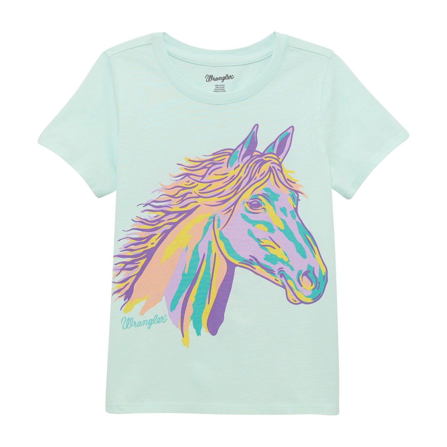 Girls Short Sleeve Graphic T-Shirt - Teal Shirt Wrangler