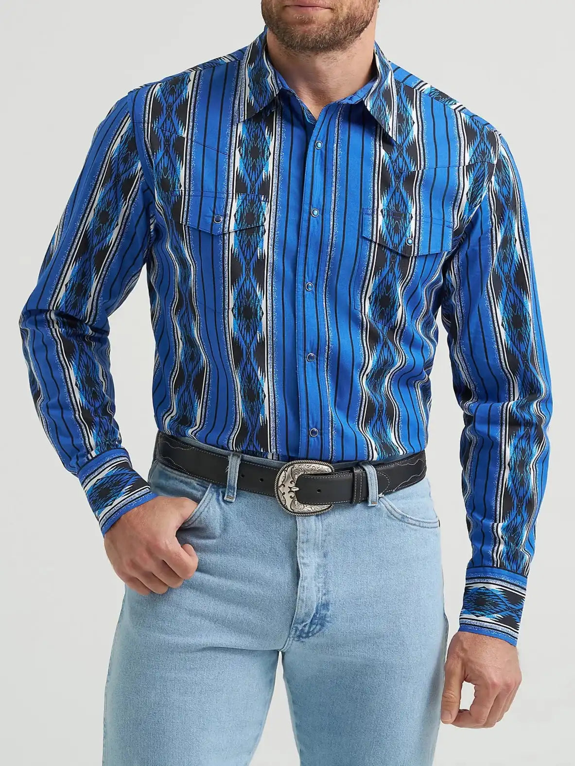 Checotah® Western Long Sleeve Shirt - Classic Fit - Blue Multi 112369484 Shirt Wrangler