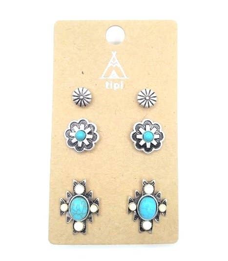 Western 3 Pair Turquoise Earring Set Earrings Snowing West