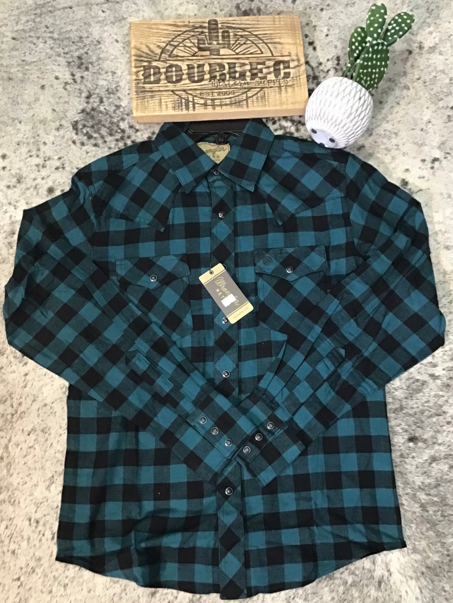 Men's Wrangler Retro® Long Sleeve Flannel Western Snap Plaid Shirt Shirt Wrangler