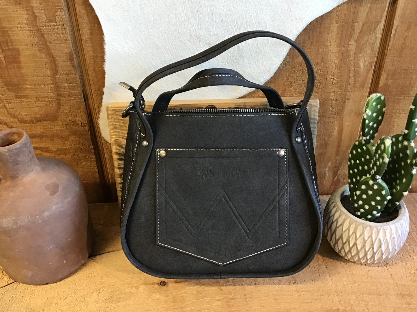 Wrangler Genuine Hair-On Cowhide Tote/Crossbody -Black Purse Women's Wrangler