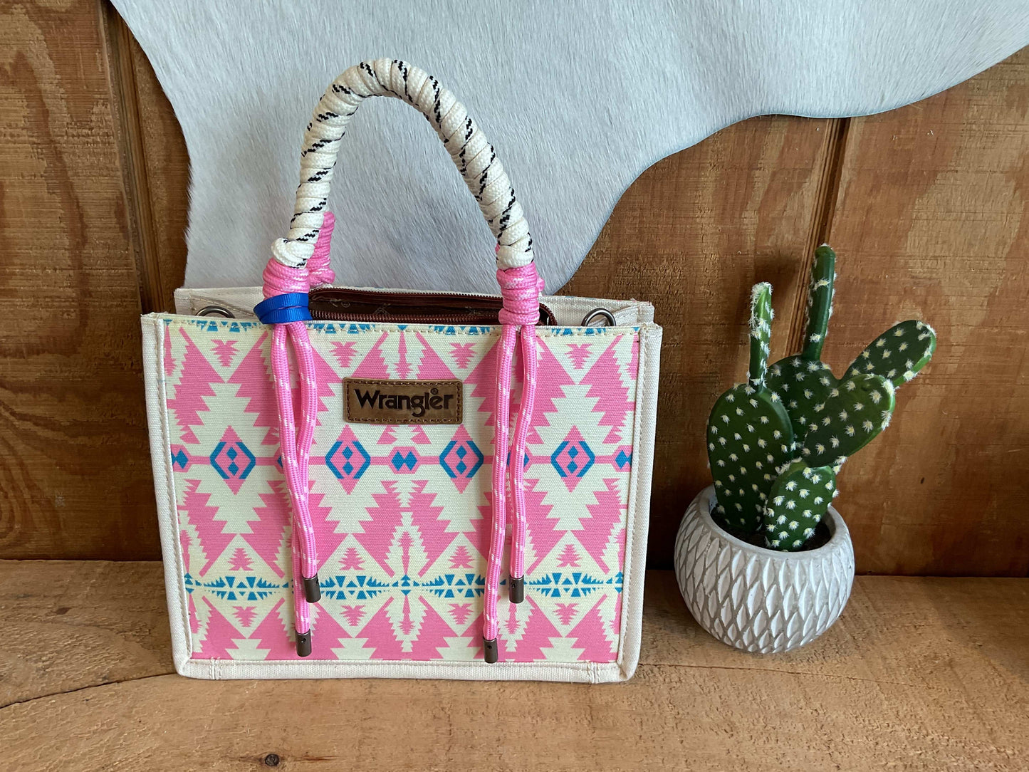 Wrangler Southwestern Print Rope Tote/Crossbody Bag WG206-8122 Purse Light Pink Montana West