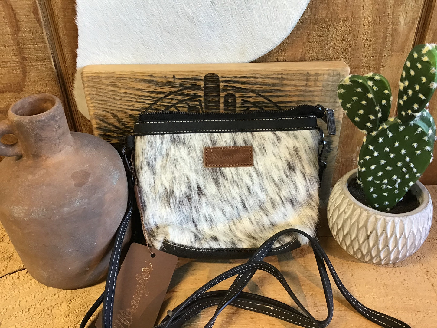 Wrangler Genuine Hair-On Cowhide Crossbody - Black Purse Wrangler