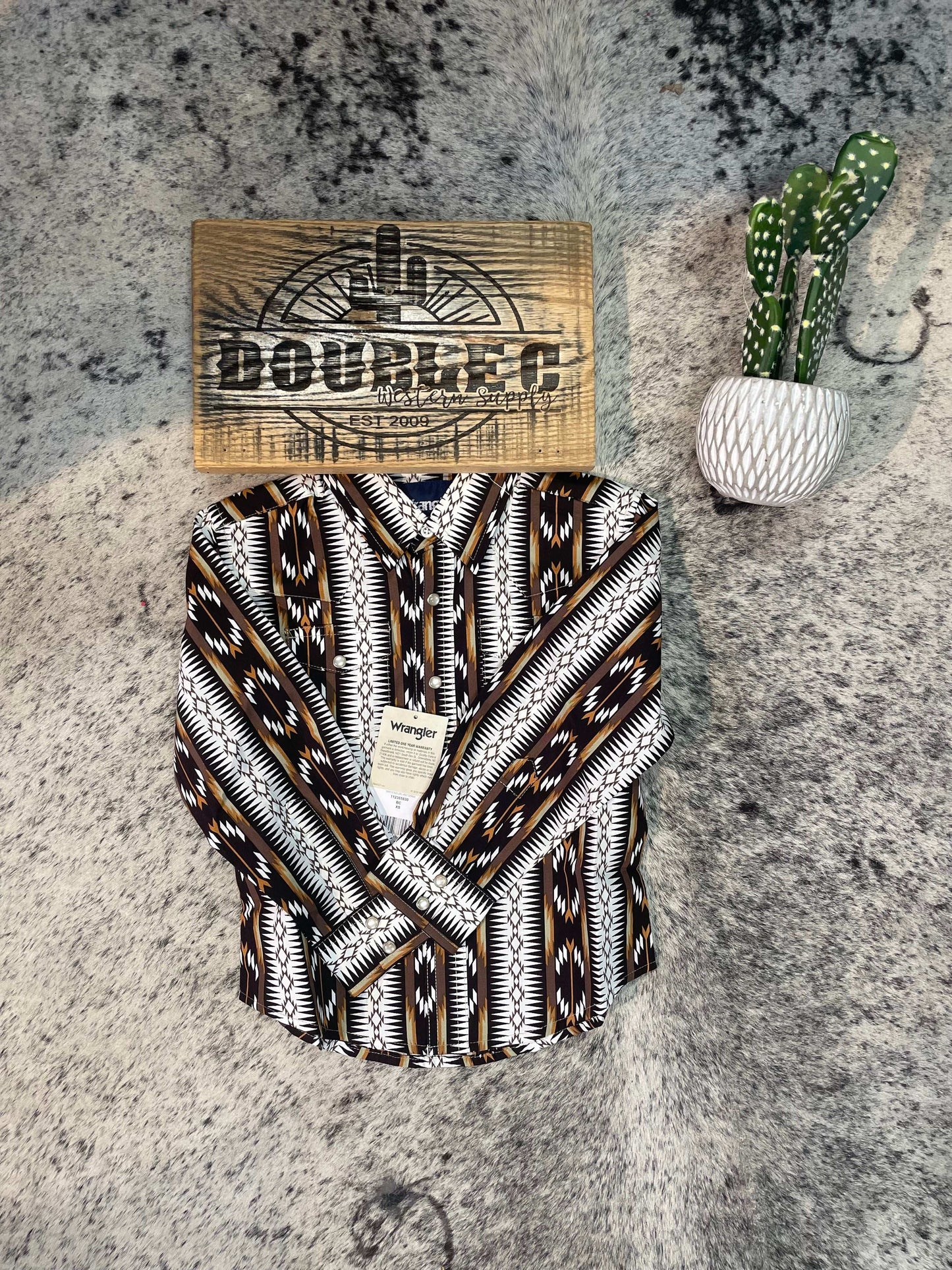 Boys Checotah Long Sleeve Shirt - Brown Shirt Wrangler