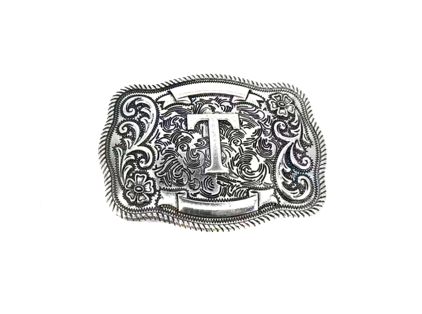 Western Filigree Initial Belt Buckle Belt T Snowing West