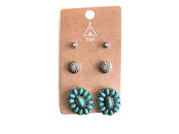 Western 3 Pair Turquoise Earring Set Earrings Snowing West
