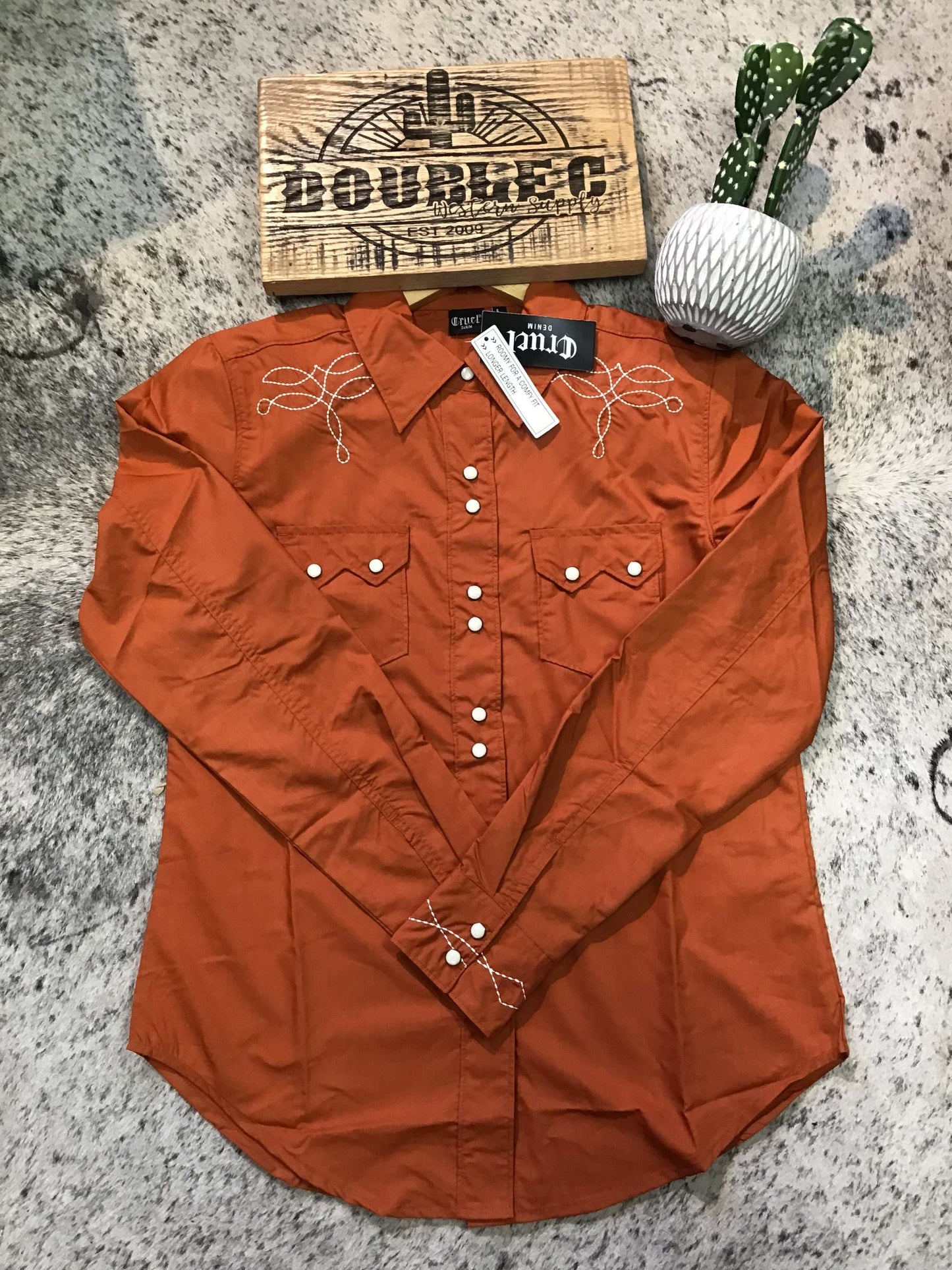 Cinch Womens L/S Solid Snap Shirt Burnt Orange Shirt Cinch