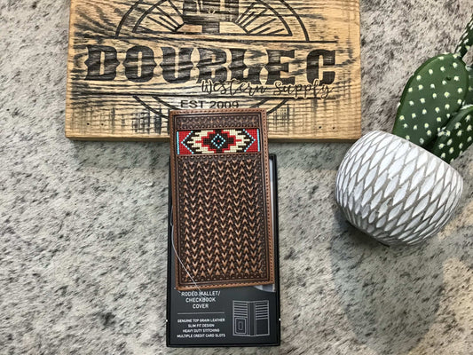 Ariat Brown Basketweave with Aztec Embroidery Rodeo Wallet wallet M & F