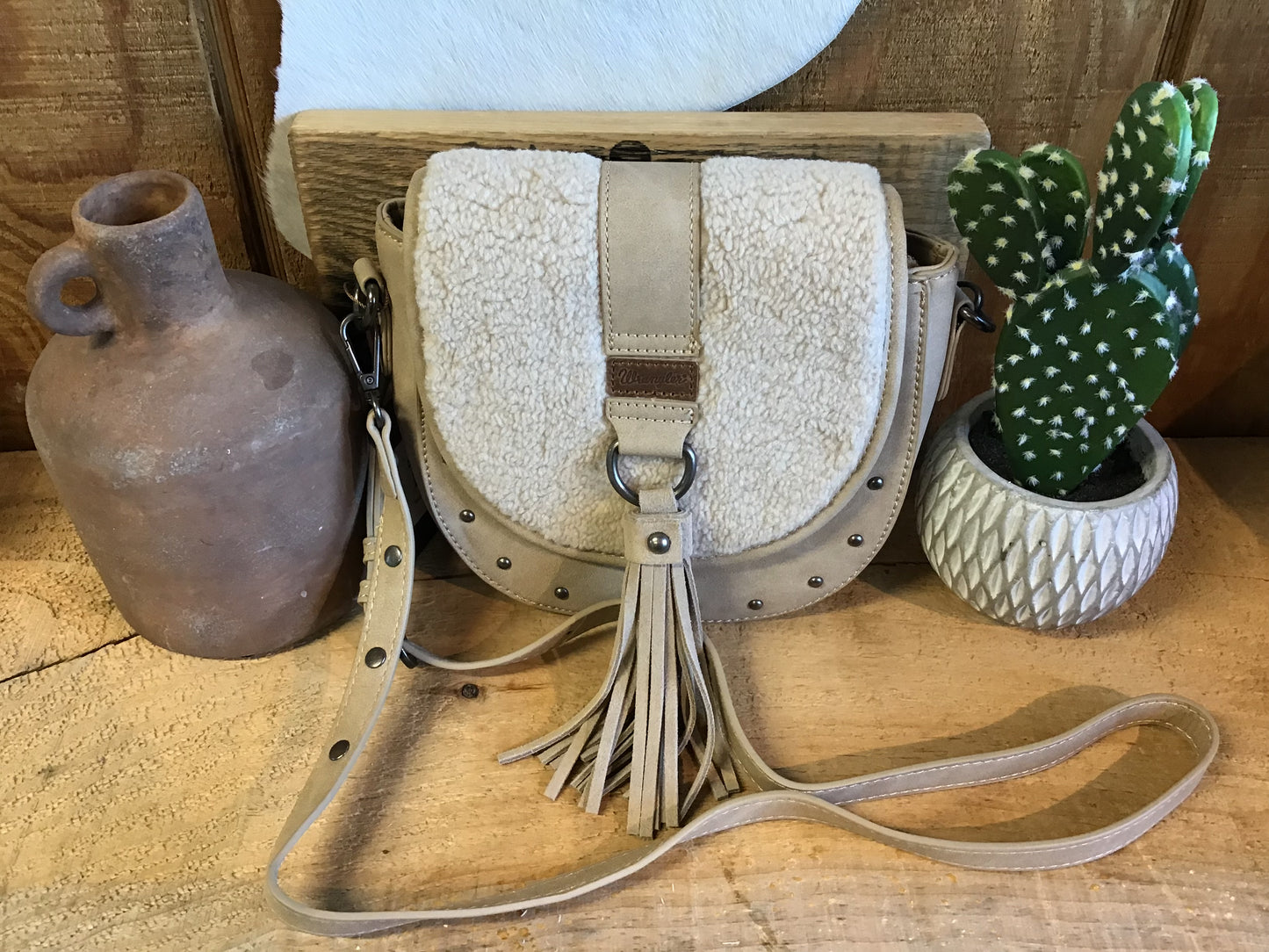 Wrangler Sherpa Saddle Bag Crossbody Khaki Purse Wrangler