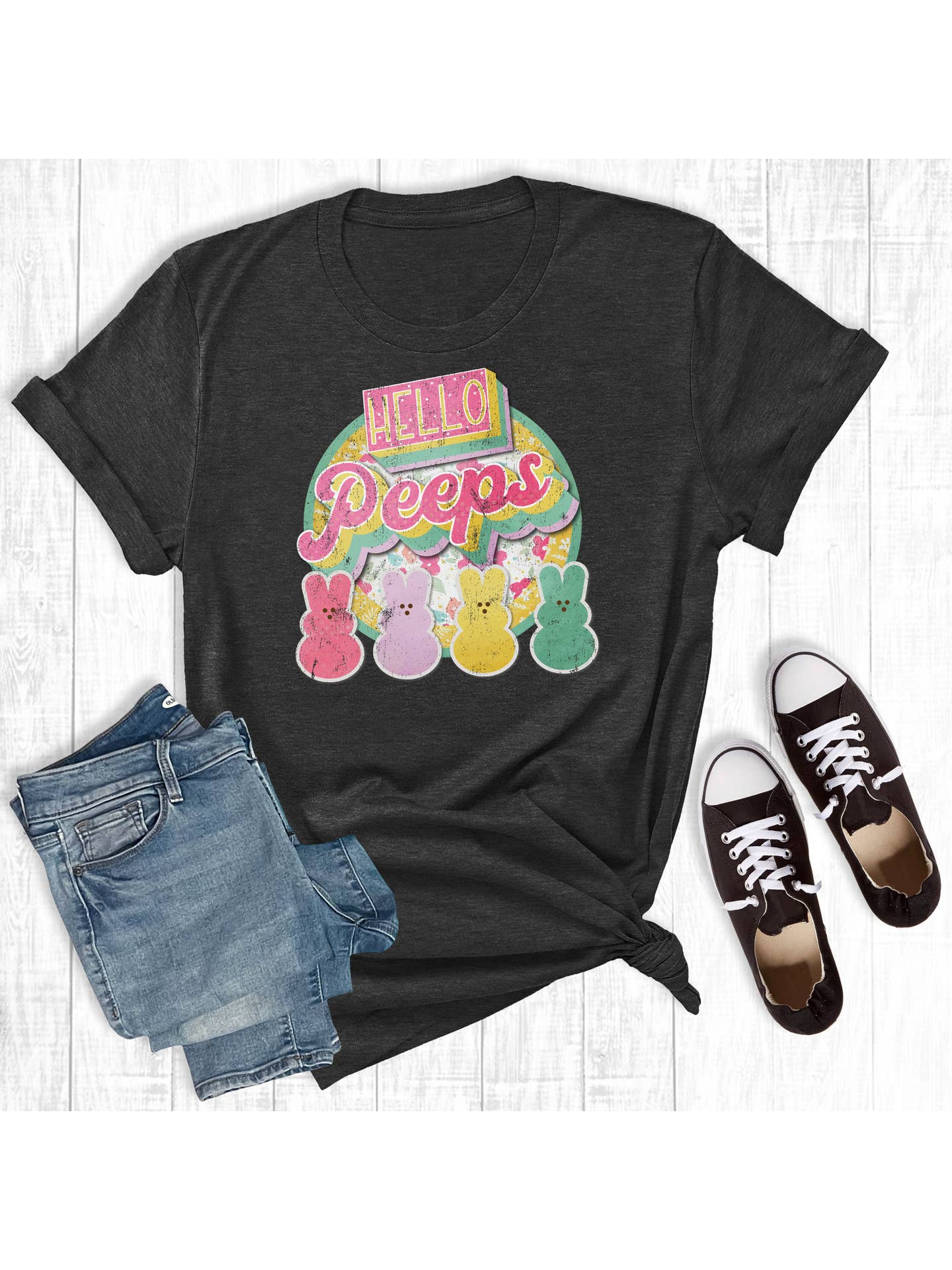 Hello Peeps Easter Graphic Tee Shirt Tee shirt mom dad grads Double C Western Supply