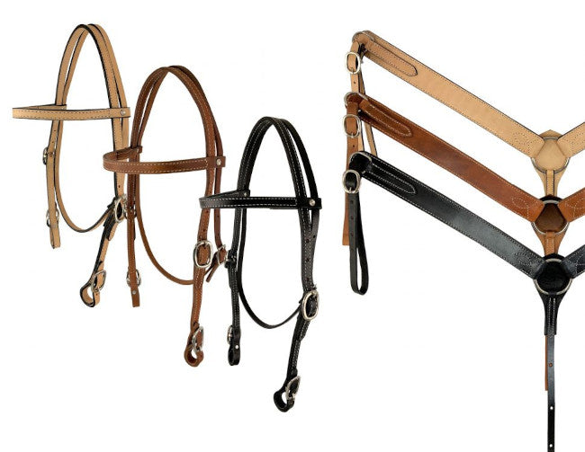 Showman Argentina Cow Leather headstall and breast collar set with reins Tack Shiloh