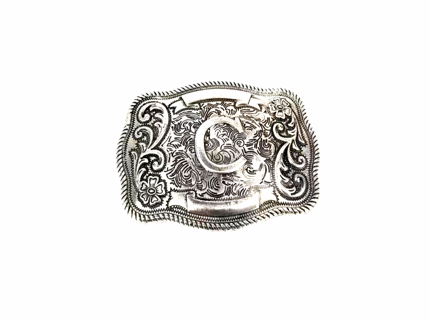 Western Filigree Initial Belt Buckle Belt C Snowing West