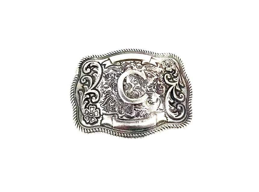 Western Filigree Initial Belt Buckle Belt C Snowing West