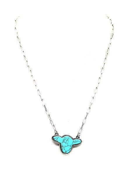 Western Turquoise Cow Head Necklace necklace Snowing West