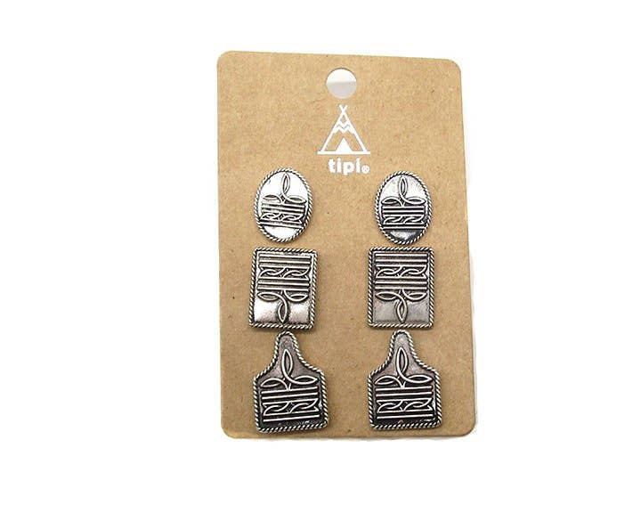 Western Boot Stitch Theme 3 Pair Set Earring Earrings Snowing West