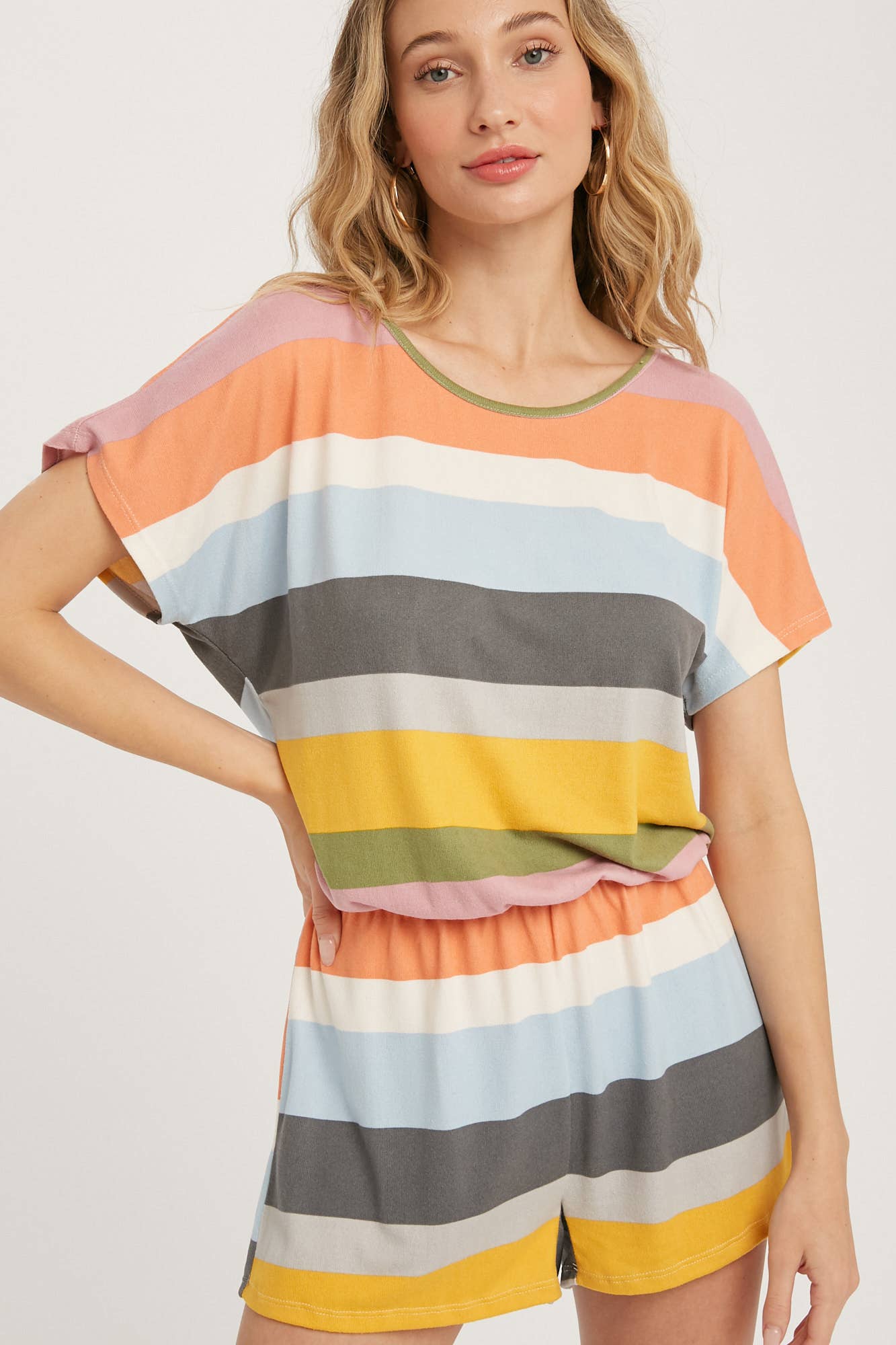 SOFT JERSEY MULTI COLOR STRIPE ROMPER Romper Women's Bluivy