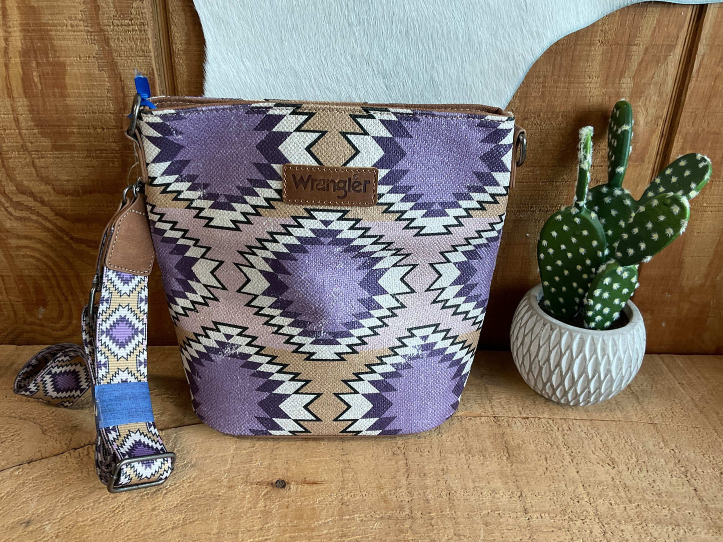 Wrangler Aztec Distressed Print Dual Sided Print Crossbody WG221-8360 Purse Purple Montana West