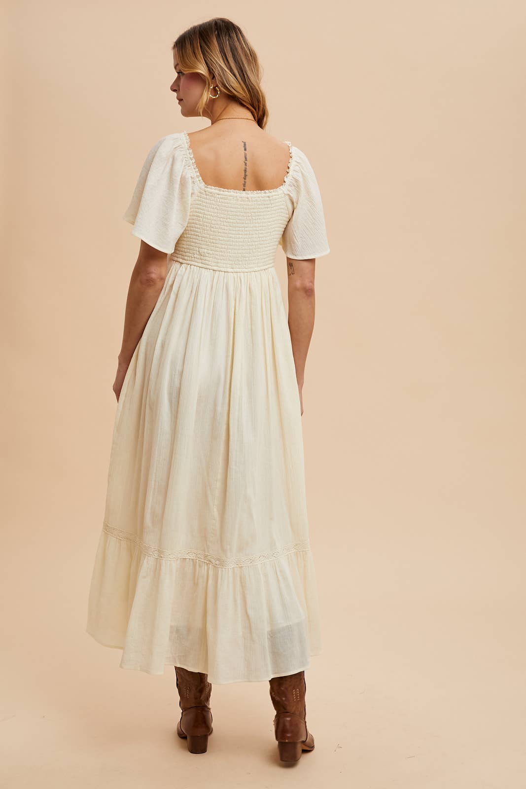 LACE SQUARE NECK DRESS dress VANILLA CREAM L Women's In Loom