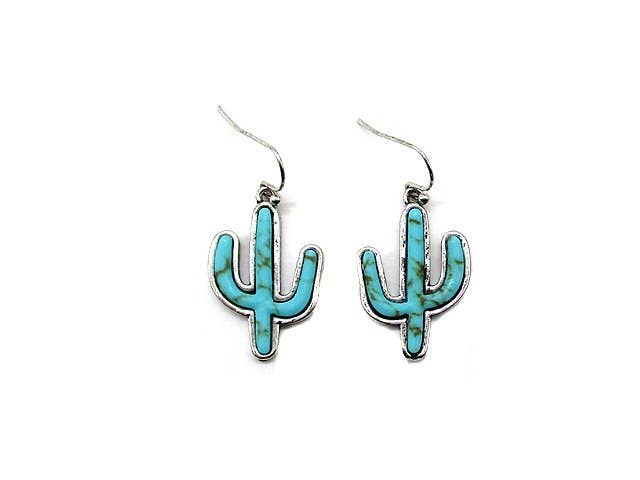 Western Cactus Turquoise Stone Dangle Earring Earrings Snowing West