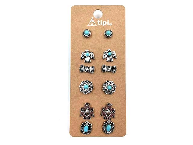 Western 6 Pair Dainty Post Earring Set Earrings Snowing West