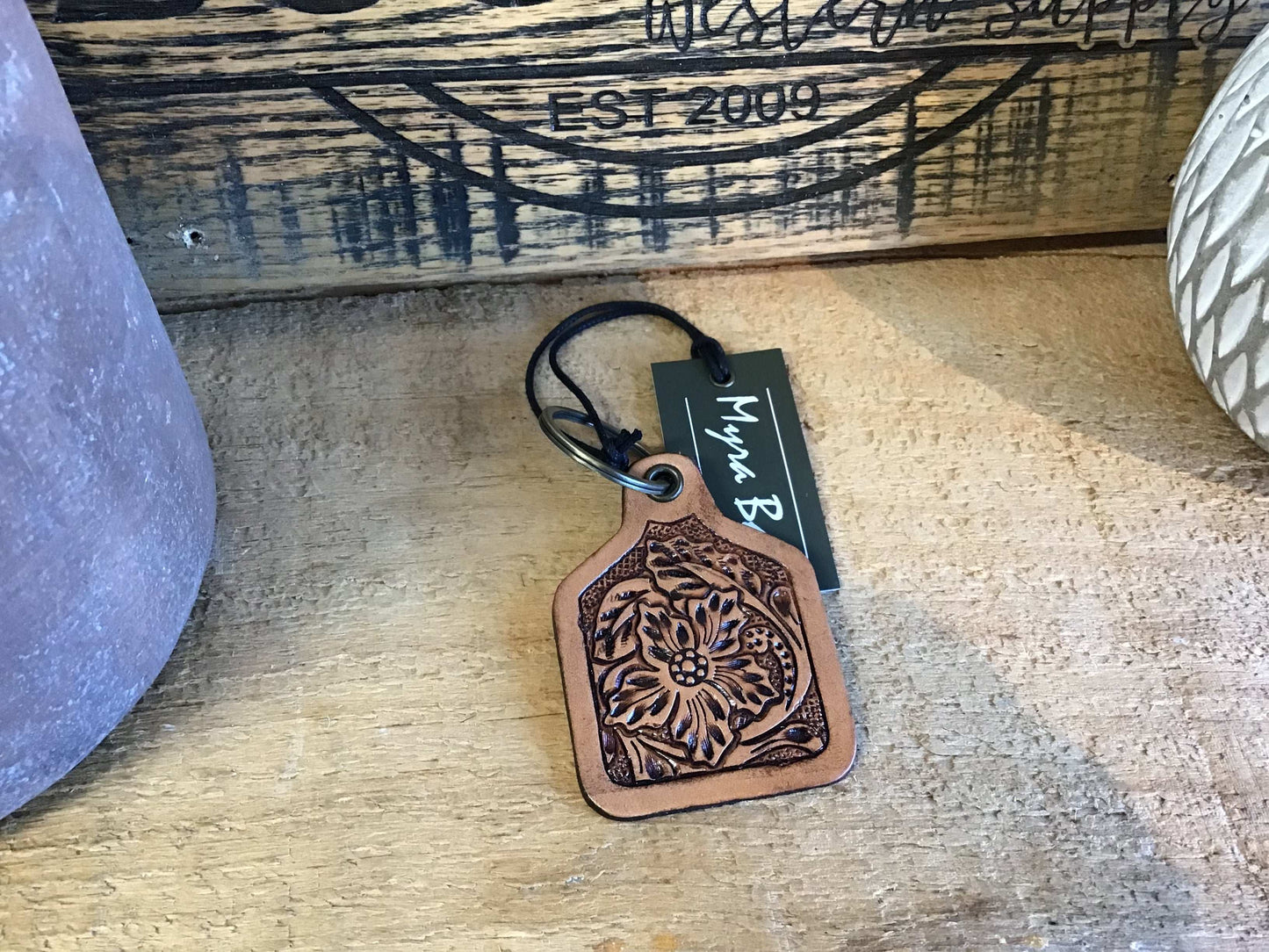 Myra Classic Western Hand-Tooled Key Fob Key Chain Myra