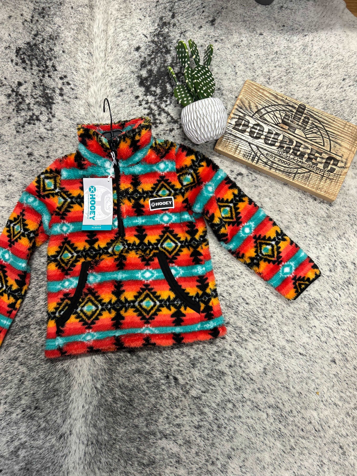 Hooey Youth Ladies Fleece Pullover – Orange with Black/Turquoise Pattern Hoodie mom dad grads Hooey