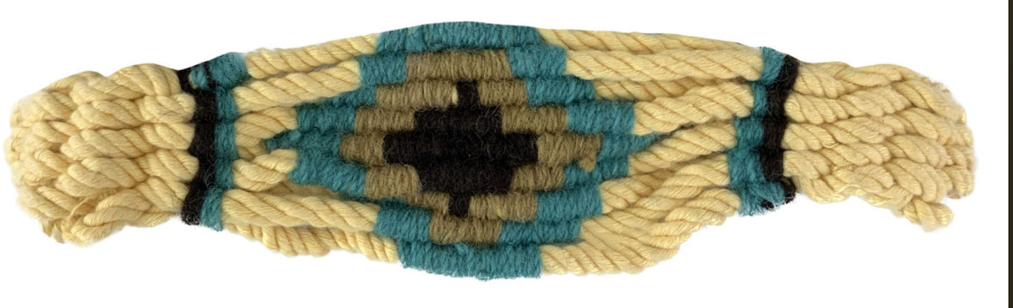 Adjustable Mohair Wool Bronc Halter - Cream/Teal shiloh
