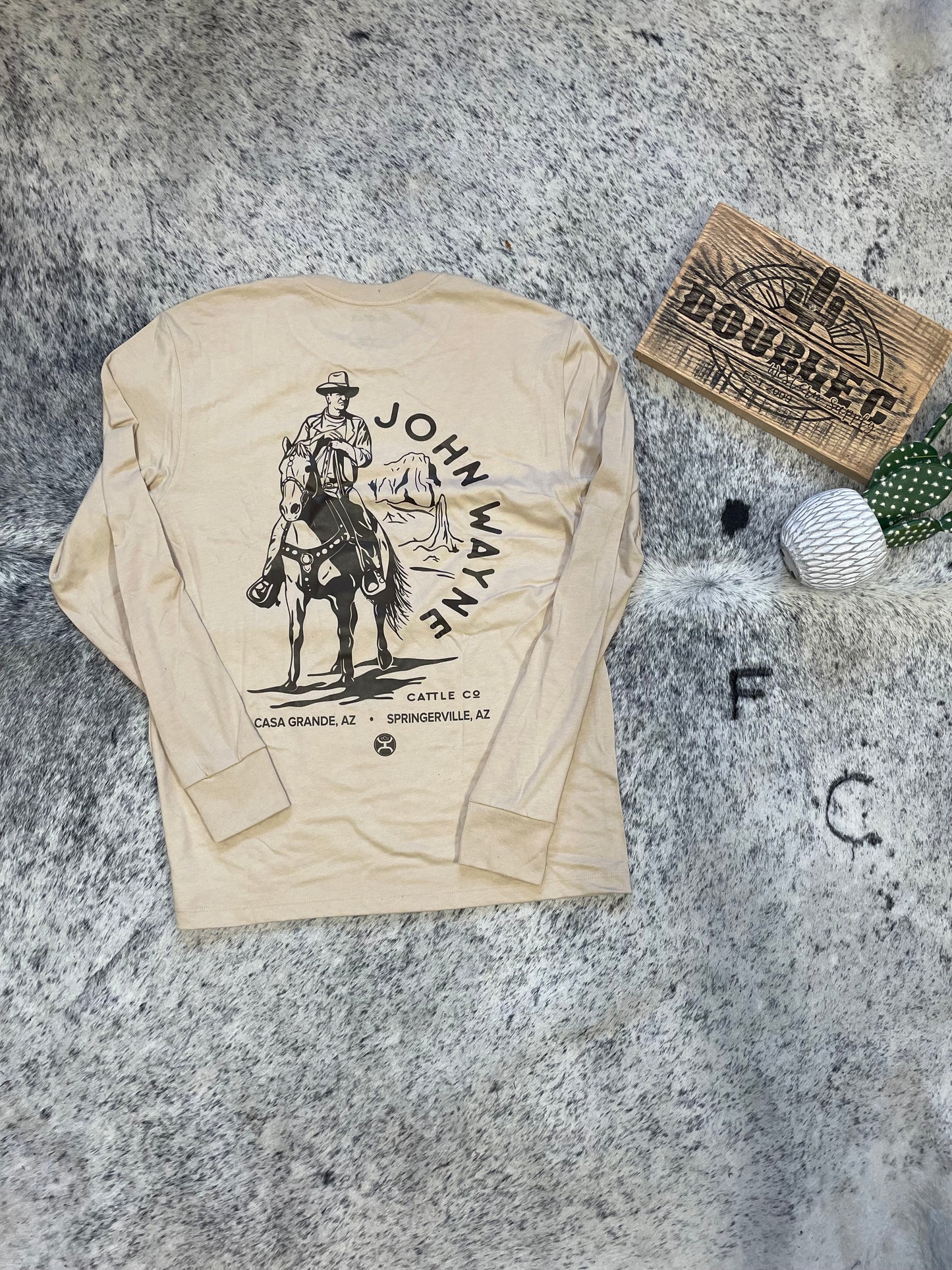 HOOEY "JOHN WAYNE" LONG SLEEVE T-SHIRT TAN W/HORSE LOGO Long Sleeve T Shirt Hooey