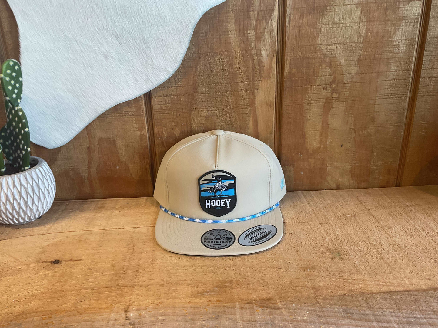 Hooey "Cheyenne" Hat Tan w/Blue/Grey/Black Patch Cap Hooey