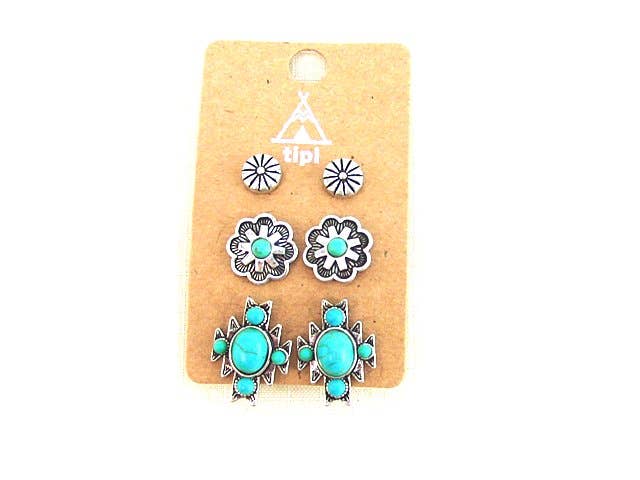 Western 3 Pair Turquoise Earring Set Earrings Snowing West