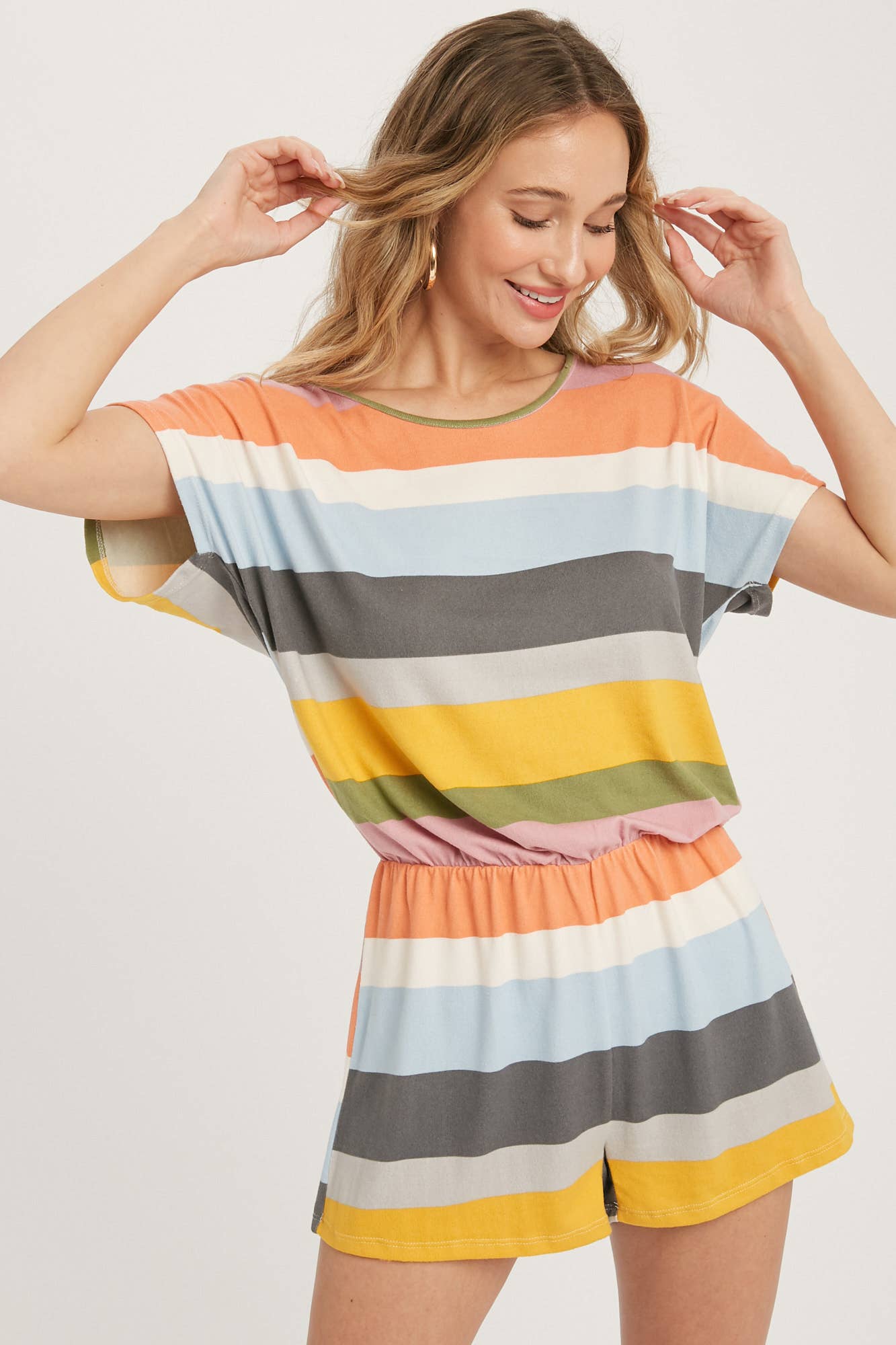 SOFT JERSEY MULTI COLOR STRIPE ROMPER Romper MULTI Women's Bluivy