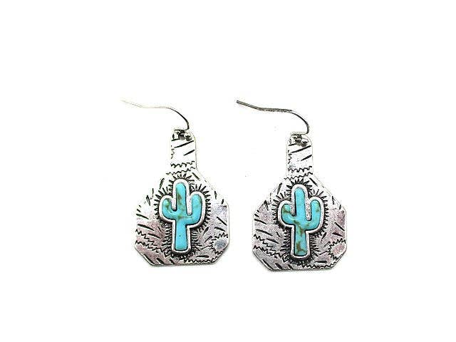 Western Cattle Tag Cactus Stone Earring Earrings Snowing West