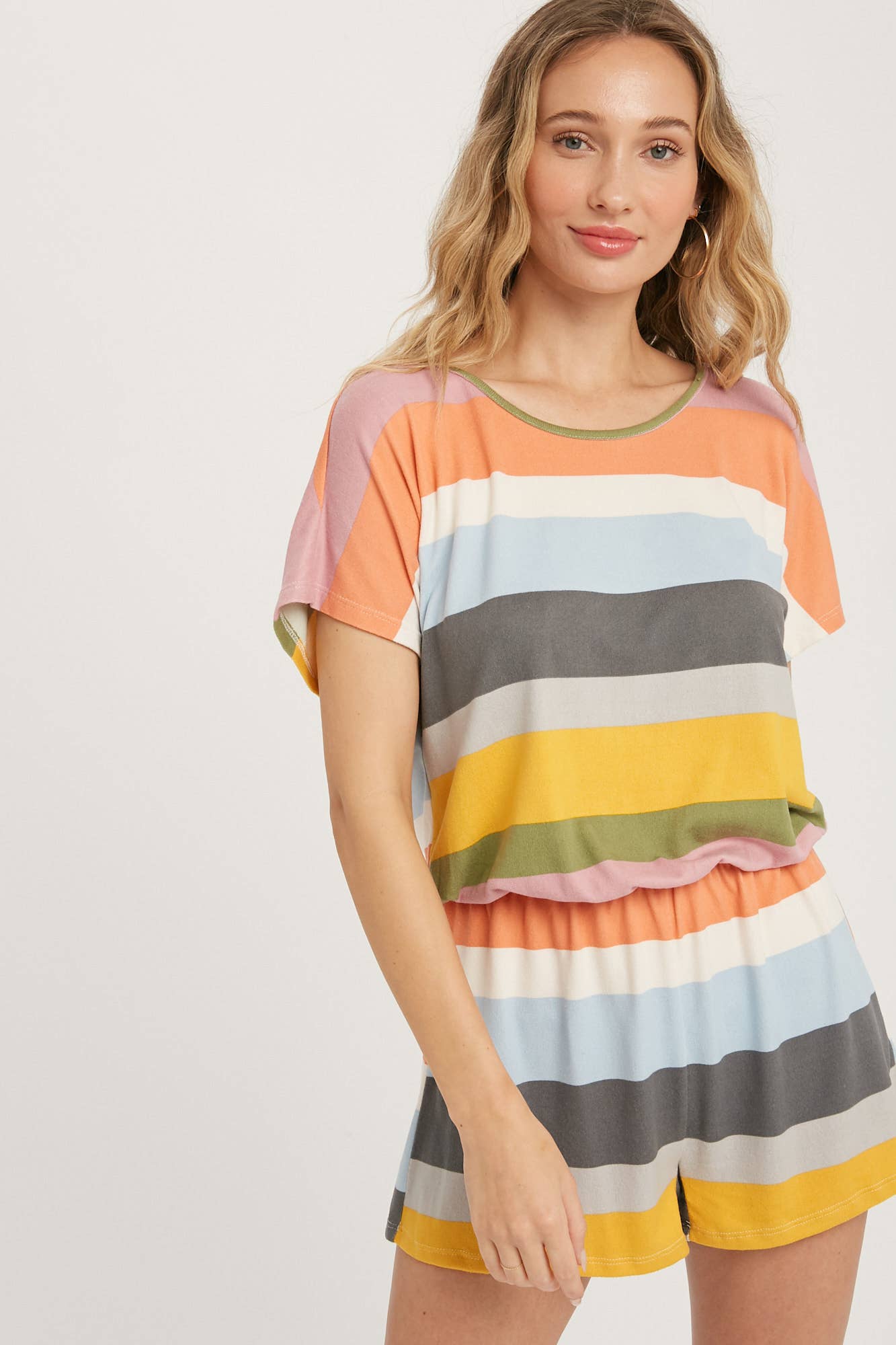 SOFT JERSEY MULTI COLOR STRIPE ROMPER Romper Women's Bluivy