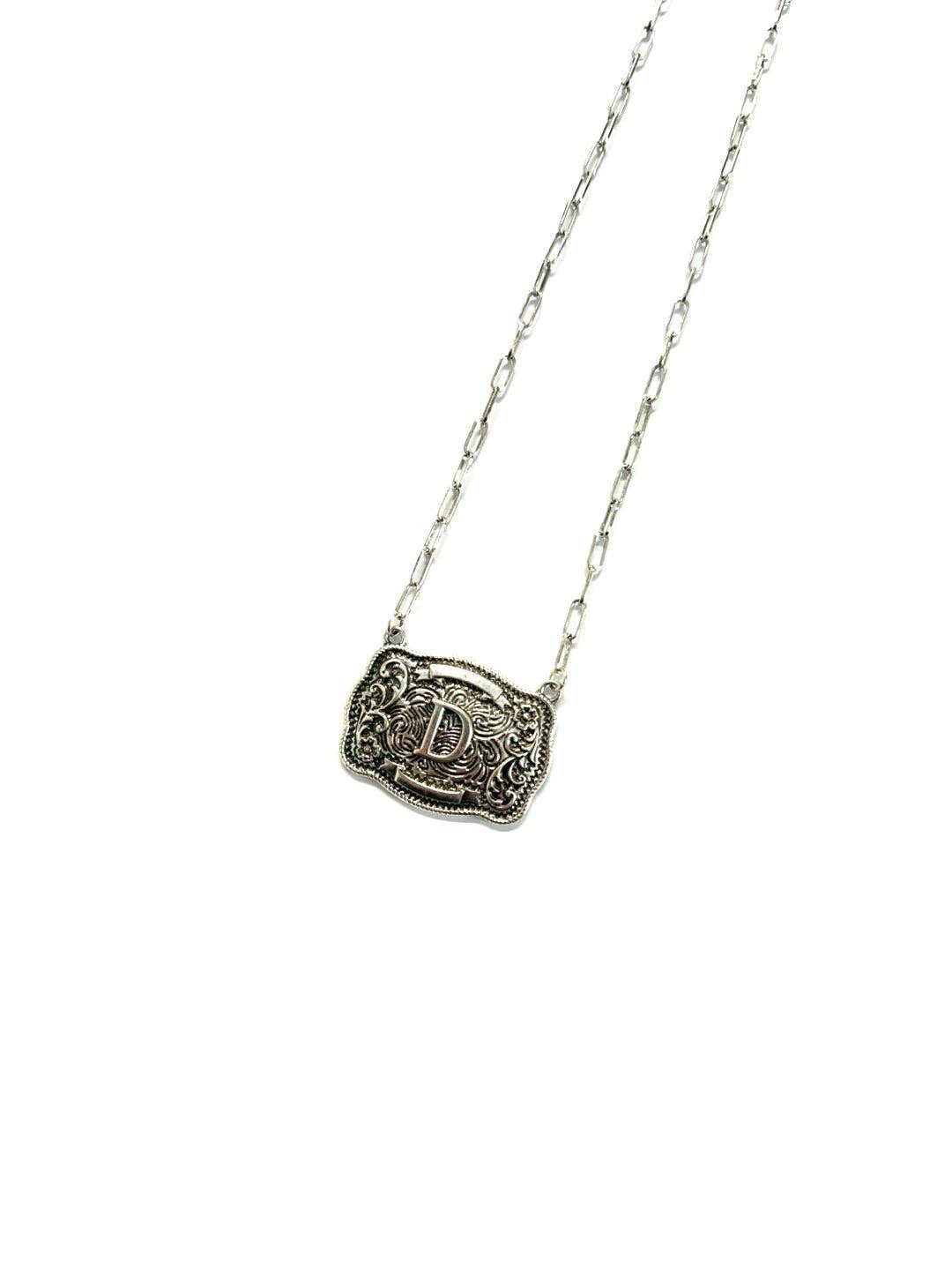 Western Belt Buckle Initial Necklace necklace D Snowing West