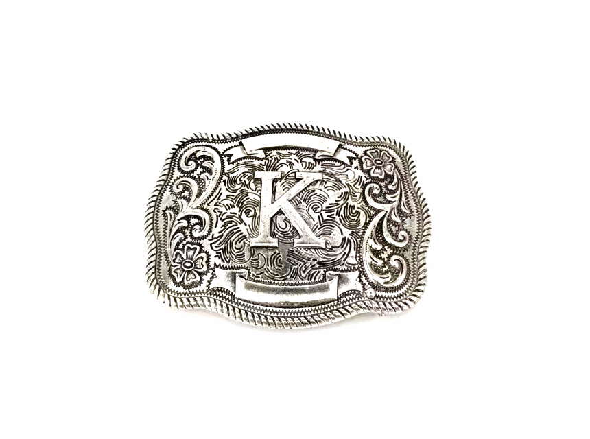 Western Filigree Initial Belt Buckle Belt K Snowing West