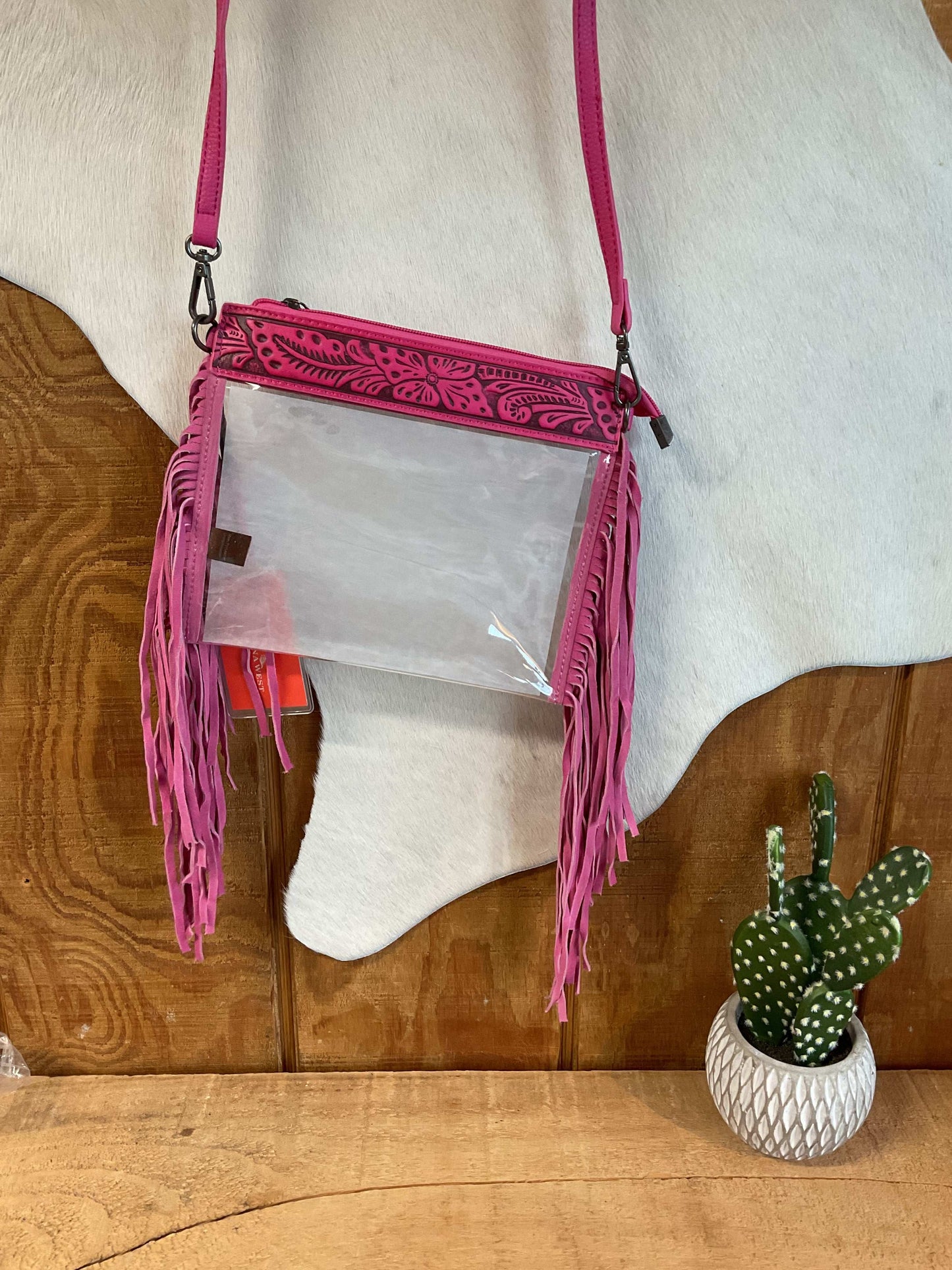 Montana West Western Fringe Stadium Clear Crossbody Bag MW1257-A191 Purse Dark Pink Montana West