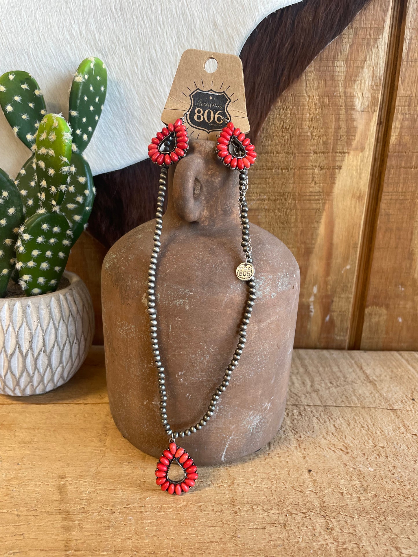 Open Stone Teardrop Necklace Set Earrings Faire