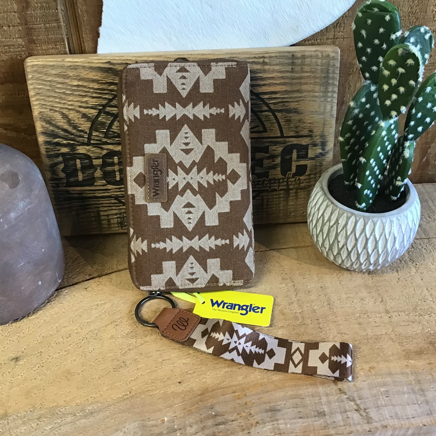 Wrangler All-Over Aztec Print Wristlet Brown wallet Wrangler