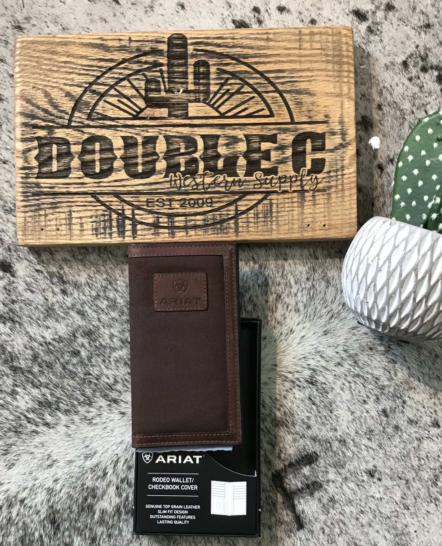 Ariat Canvas with Leather Trim and Logo Rodeo Wallet wallet mom dad grads M&F