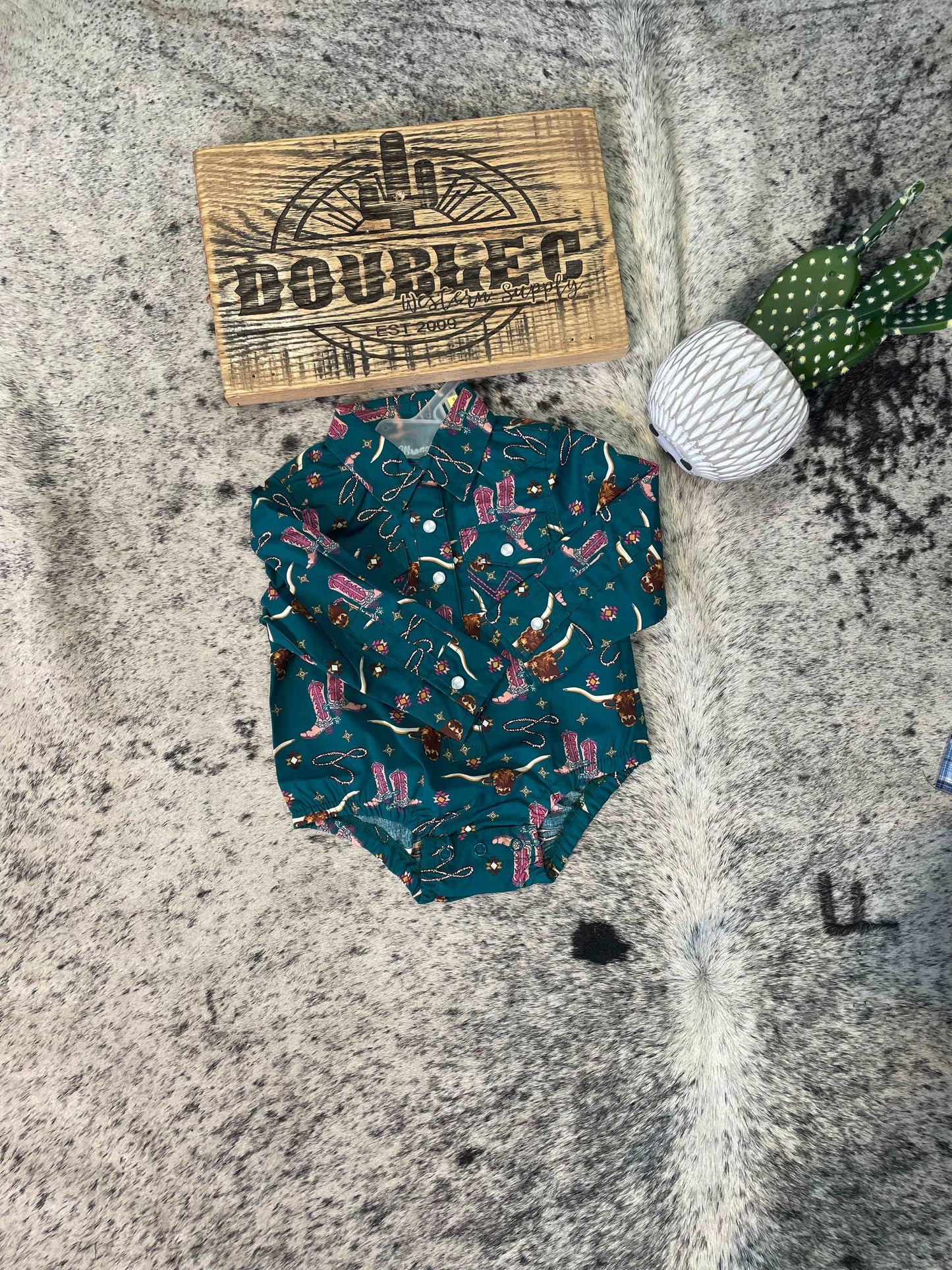 Baby Girl's Long Sleeve Allover Print Western Snap Bodysuit Onesie Wrangler