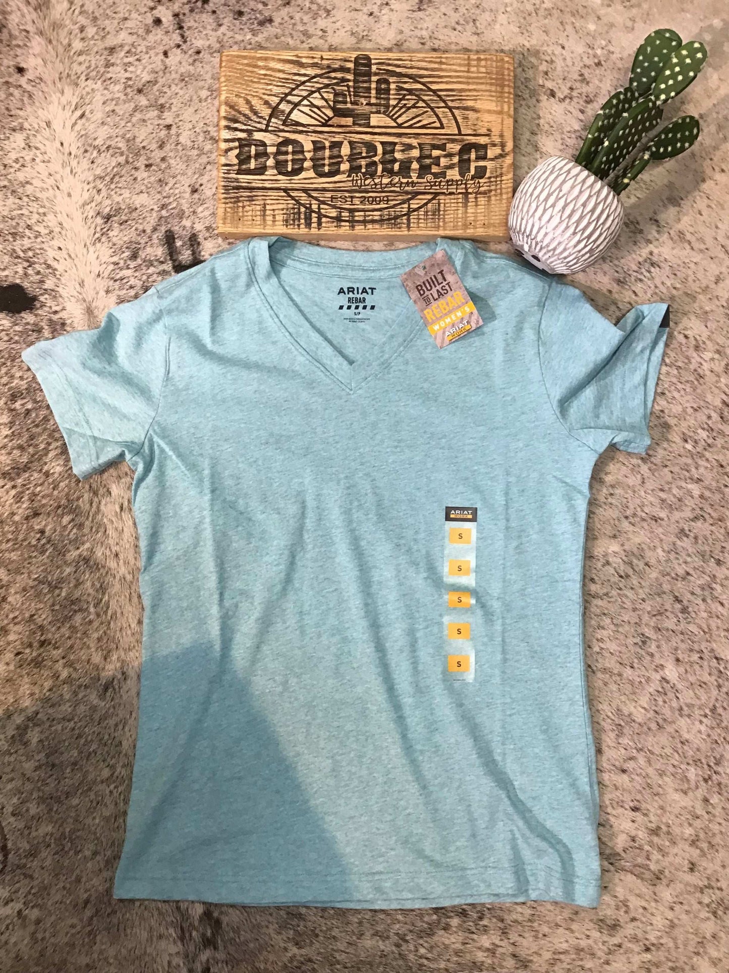 Ariat WMS Rebar Cotton Strong Standard V-Neck T-Shirt MAUI BLUE HEATHER T Shirt ariatwomens Ariat