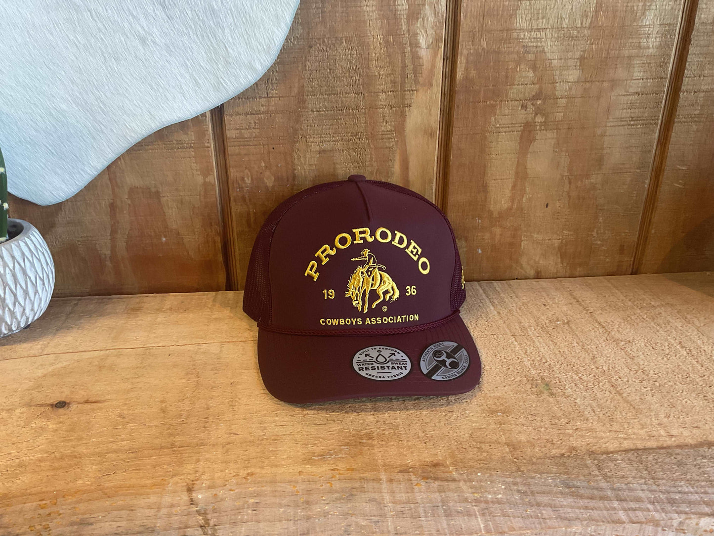 Hooey Prorodeo Maroon Hat w/Gold Logo Caps Hooey