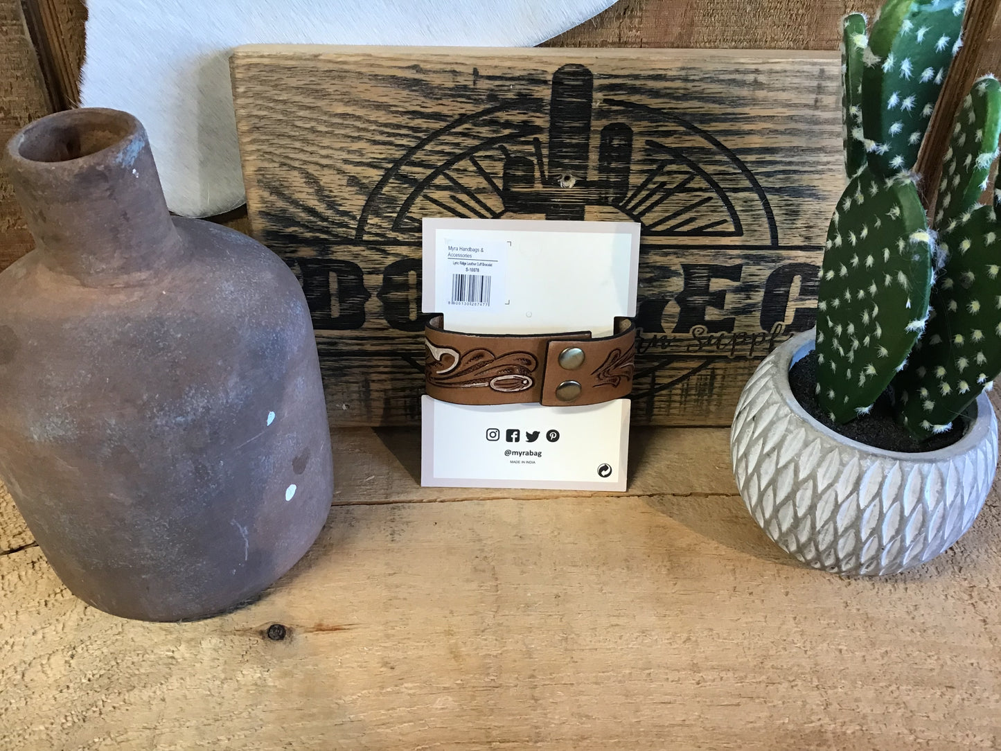 Myra Lyric Ridge Leather Cuff Bracelet Bracelet Women's Myra